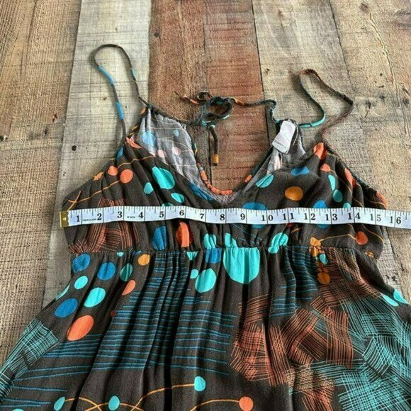 Quiksilver Women's Sleeveless Cami Mini Dress in Brown Blue Orange Polka Dots - Picture 4 of 8